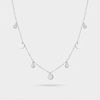 Choker chapa redonda e pedras intercaladas