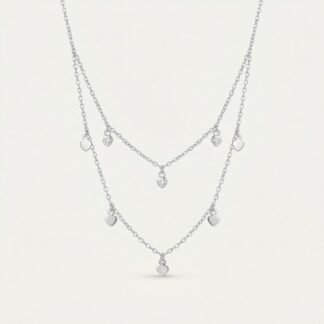 Choker duplo coração chapado e coração com pedra