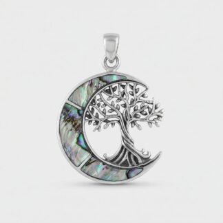 Pingente lua crescente pedra natural com árvore da vida