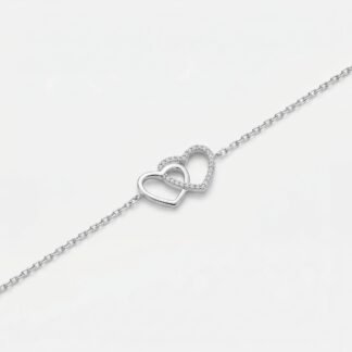 Pulseira 2 corações sendo 1 cravejado
