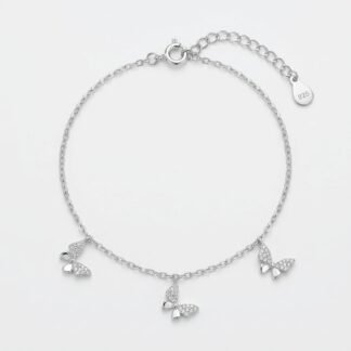 Pulseira com 3 borboletas meia cravejadas